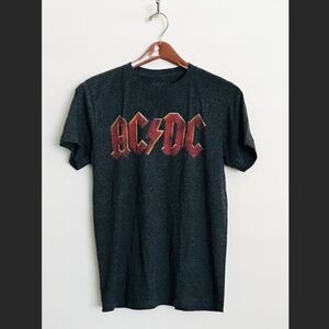 AC/DC Band Tee | Distressed Lightning Logo | Gray Short Sleeve T-Shirt Size S